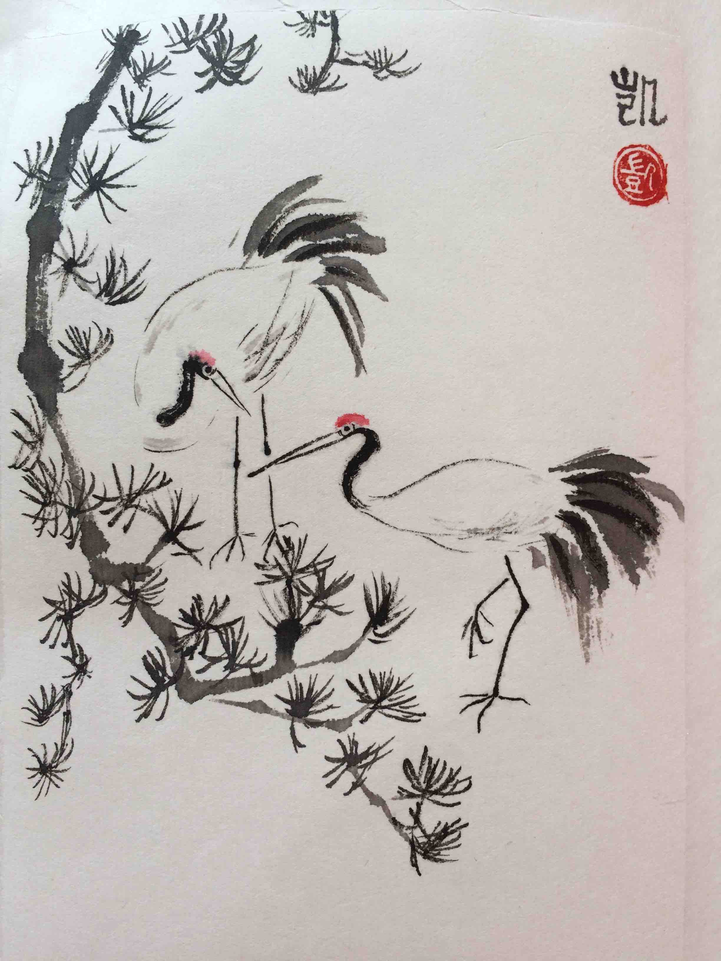 Kraniche mit chinesischer Kiefer
